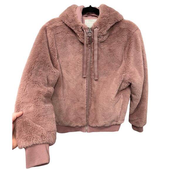 Athleta Ritual Jacket Hoodie Full Zipper Faux Fur Dogwood Mauve Pink Size Small - Picture 4 of 10